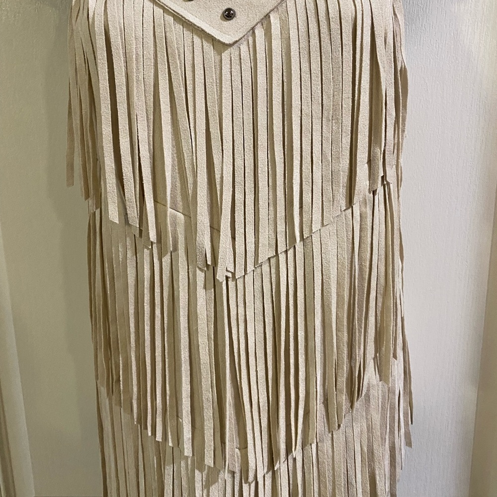 Vocal Triple Tier Fringe Adjustable Strap Faux Suede Camisole Studded Neckline - Picture 3 of 12